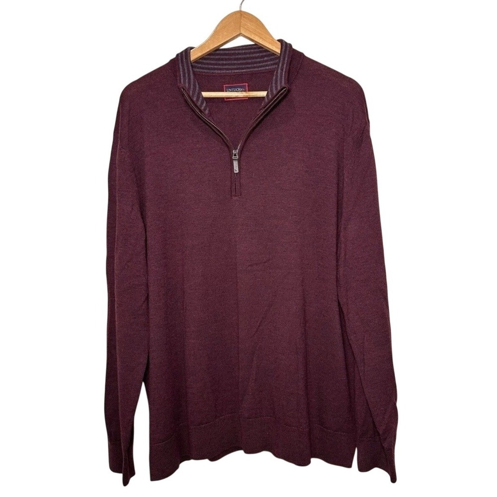 UNTUCKit Mens XX Large Burgundy 100% Extra Fine Merino Wool 1/4 Zip Sweater